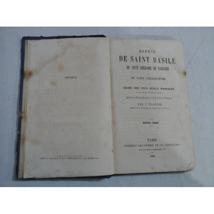 ESPRIT DE SAINT BASILE de Saint Gregoire de Nazianze - texte grec - Paris 1860 ESPRIT DE SAINT BASILE de Saint Gregoire de Nazianze - texte grec - Paris 1860